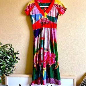 DESIGUAL NWOT V-Neck Colorful Geometric Floral Pattern Midi Dress